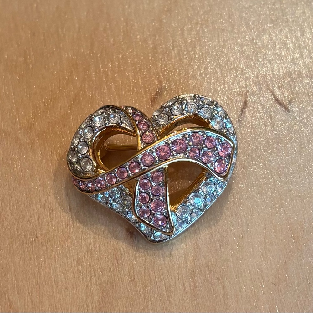 Swarovski breast cancer rhinestone pin.